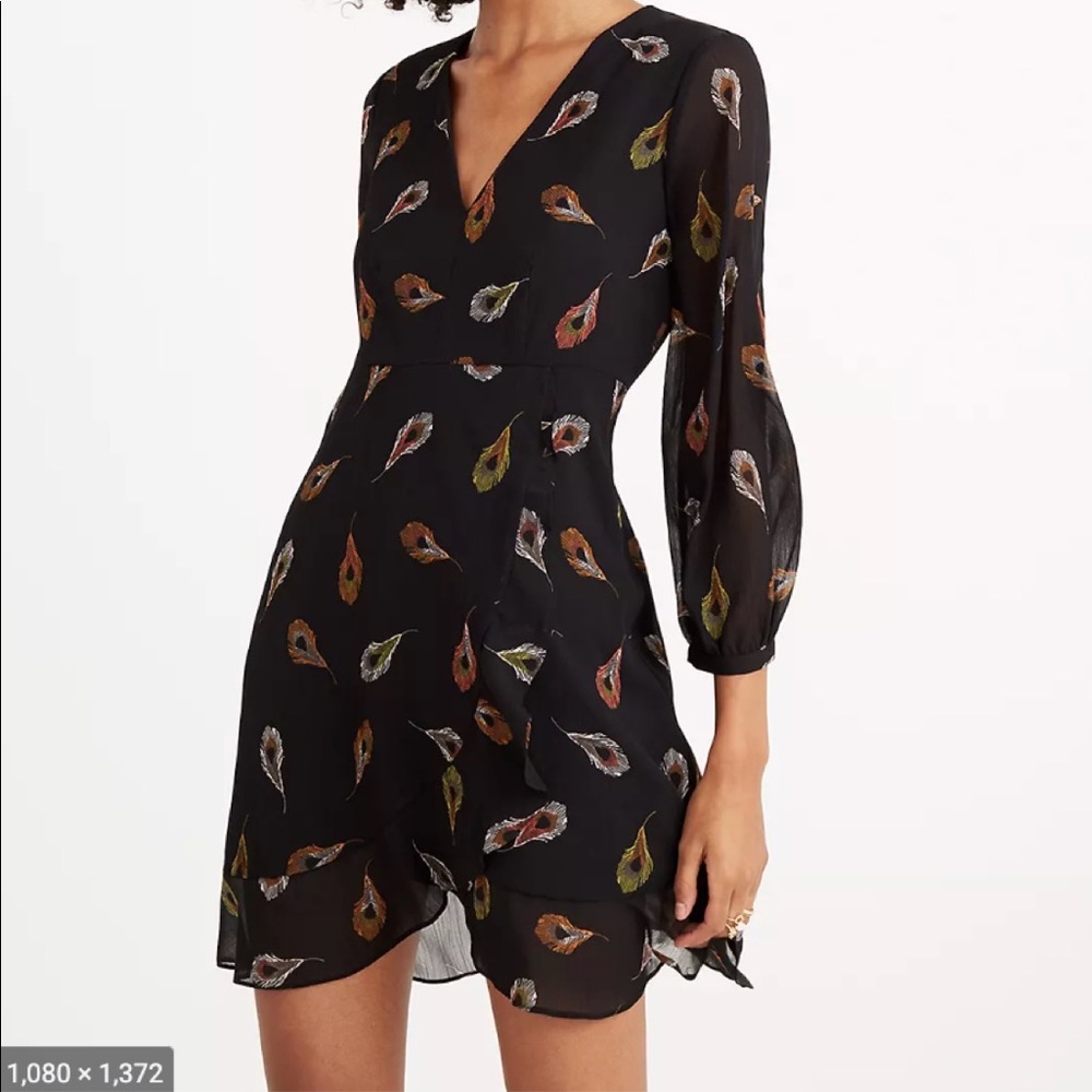 Long sleeve Madewell poppy dress w/ peacock feathers - Size 4